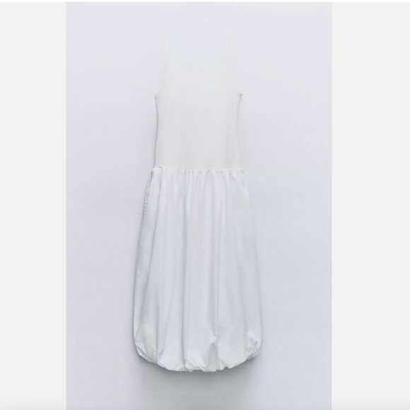 ZARA ZW NEW NWT WOMAN SS24 MIXED BALLOON MIDI DRESS WHITE VIRAL BLOG 4661/327 XS - Picture 5 of 5
